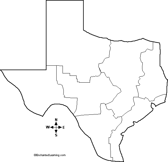 outline map, Natural Features of Texas