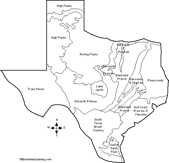 Search result: 'Natural Features of Texas, Outline Map Labeled'