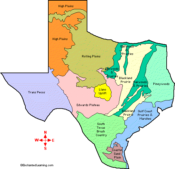 outline map, Natural Features of Texas