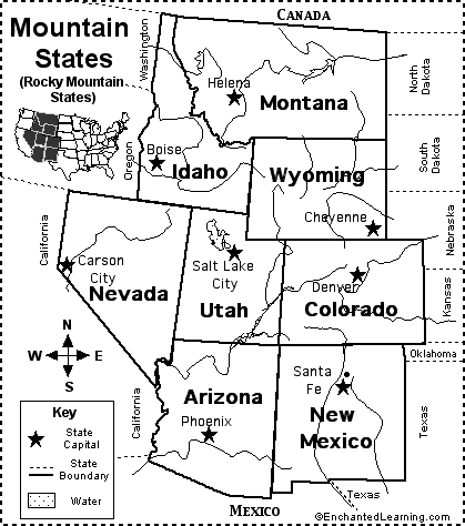 rocky mountain states map Rocky Mountain States Map Quiz Printout Enchantedlearning Com rocky mountain states map