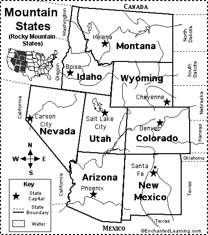 Rocky Mountain And Pacific States Map Rocky Mountain States Map/Quiz Printout   EnchantedLearning.com