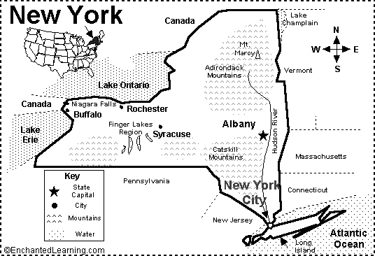 New York State Map Printable New York State Map/Quiz Printout   EnchantedLearning.com