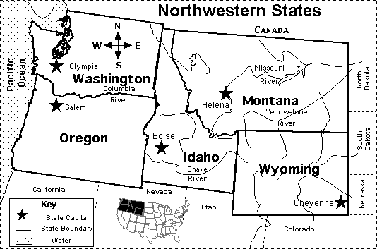 Map Of Northwest Us Northwestern Us States Map/Quiz Printout - Enchantedlearning.com