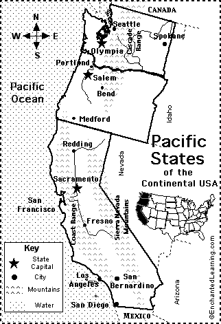 Rocky Mountain And Pacific States Map Pacific States Map/Quiz Printout   EnchantedLearning.com