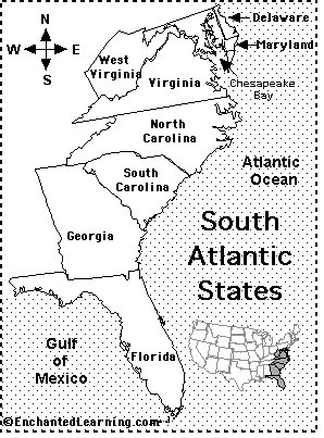 South Atlantic States Map South Atlantic Map/Quiz Printout   EnchantedLearning.com