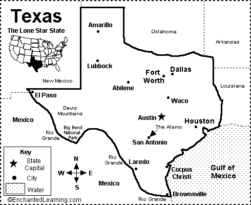 Texas Map/Quiz Printout EnchantedLearning com