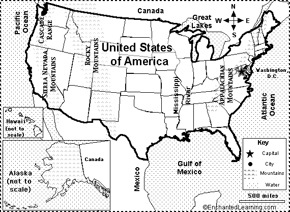 Us And Canada Map Quiz USA Map/Quiz Printout   EnchantedLearning.com