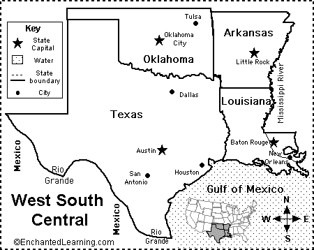 West South Central States Map/Quiz Printout - EnchantedLearning.com