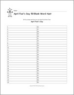 Search result: 'April Fool's Day Word Hunt Worksheet - 50 Blanks'