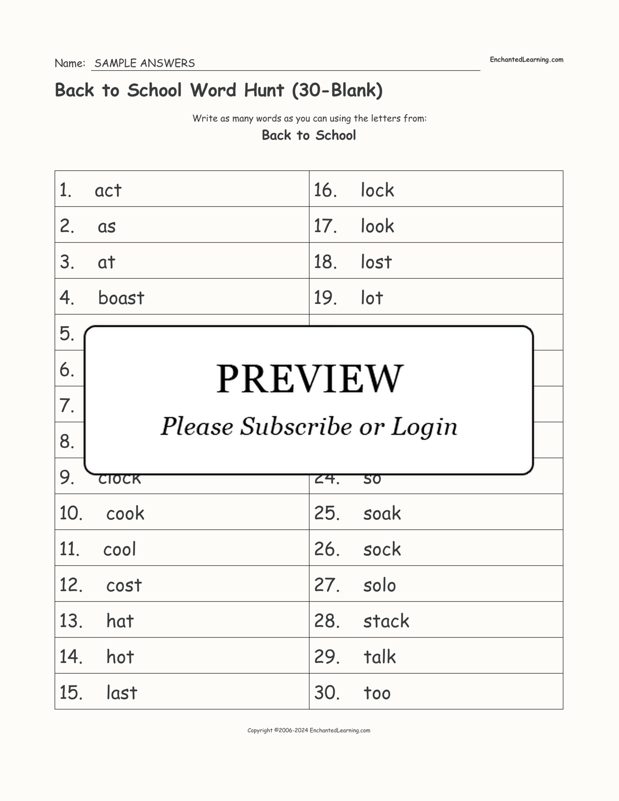 Back to School Word Hunt (30-Blank) interactive worksheet page 2
