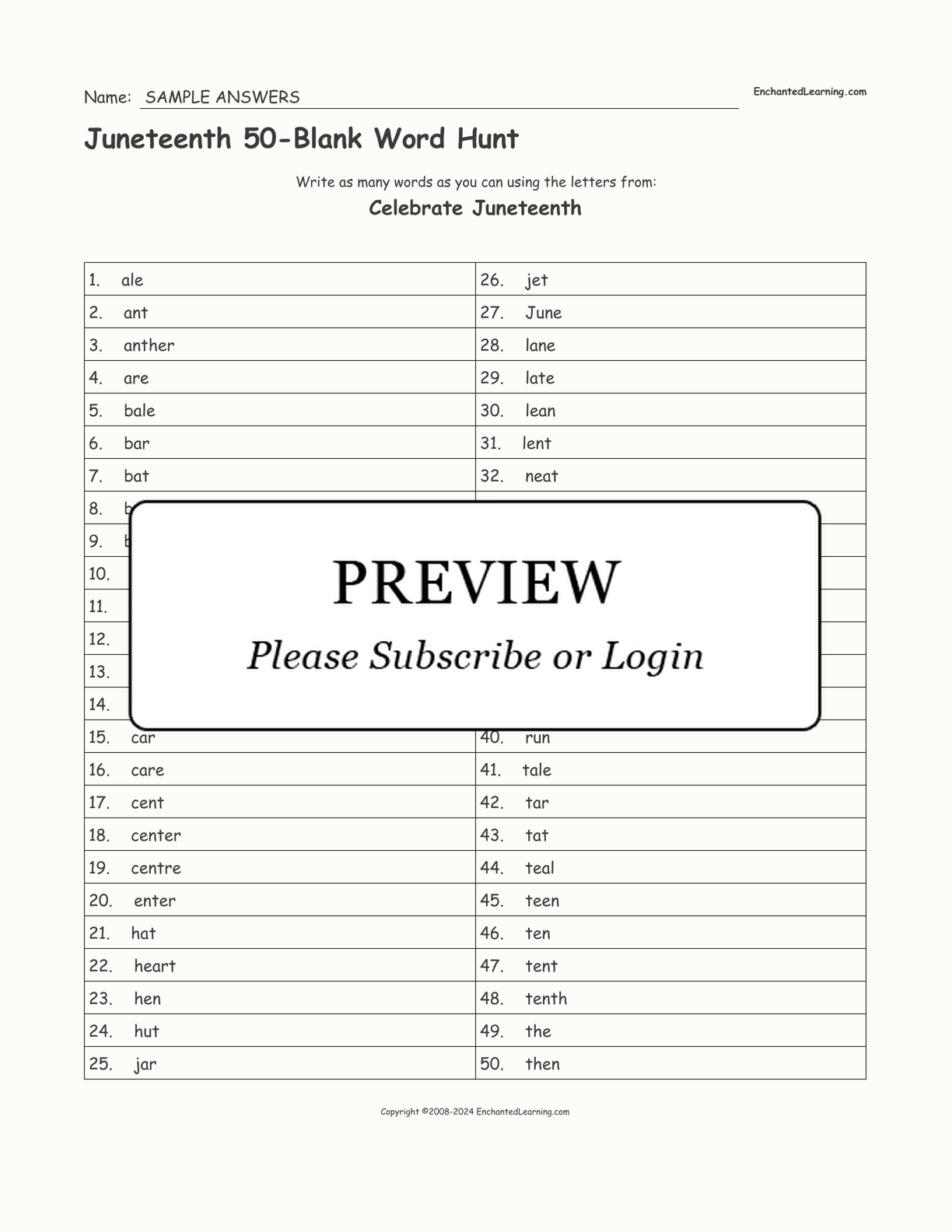 Juneteenth 50-Blank Word Hunt interactive worksheet page 2