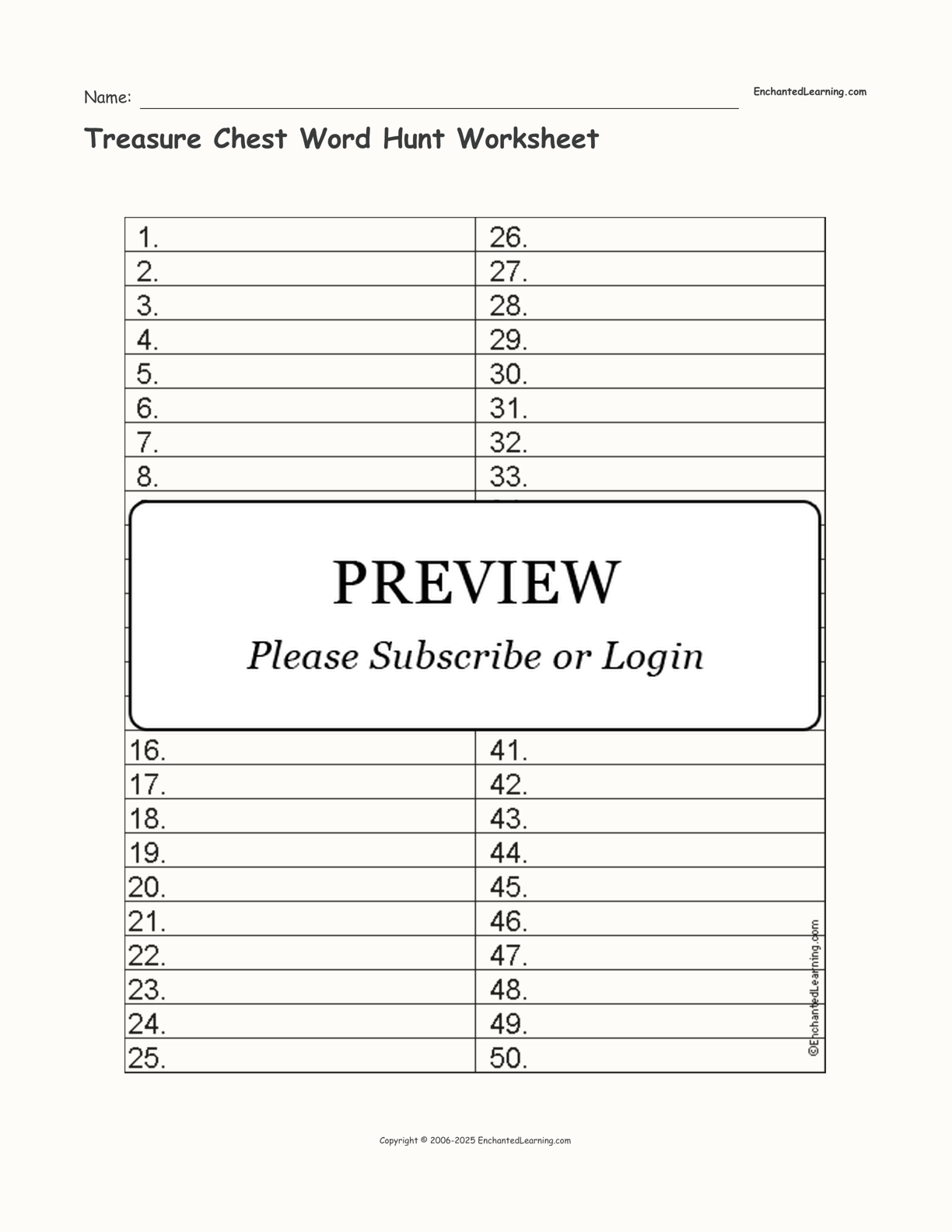 Treasure Chest Word Hunt Worksheet interactive worksheet page 1