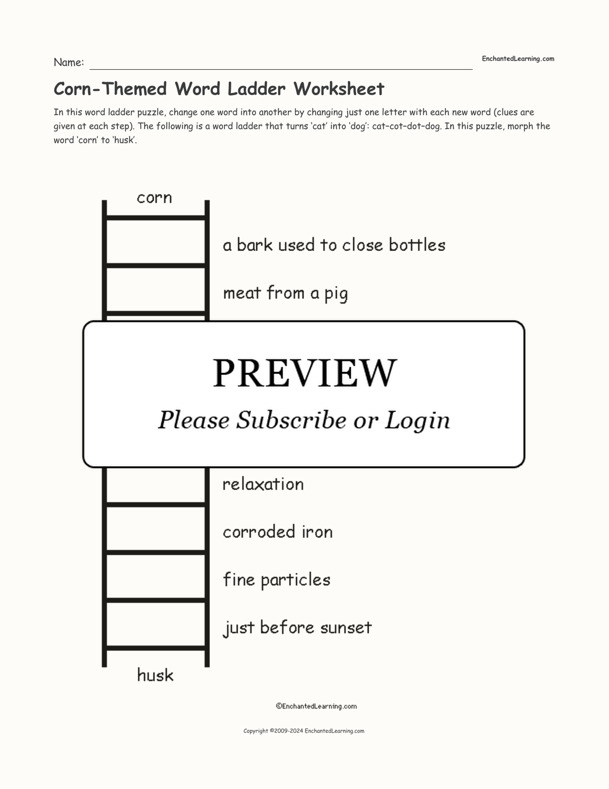 Corn-Themed Word Ladder Worksheet interactive worksheet page 1