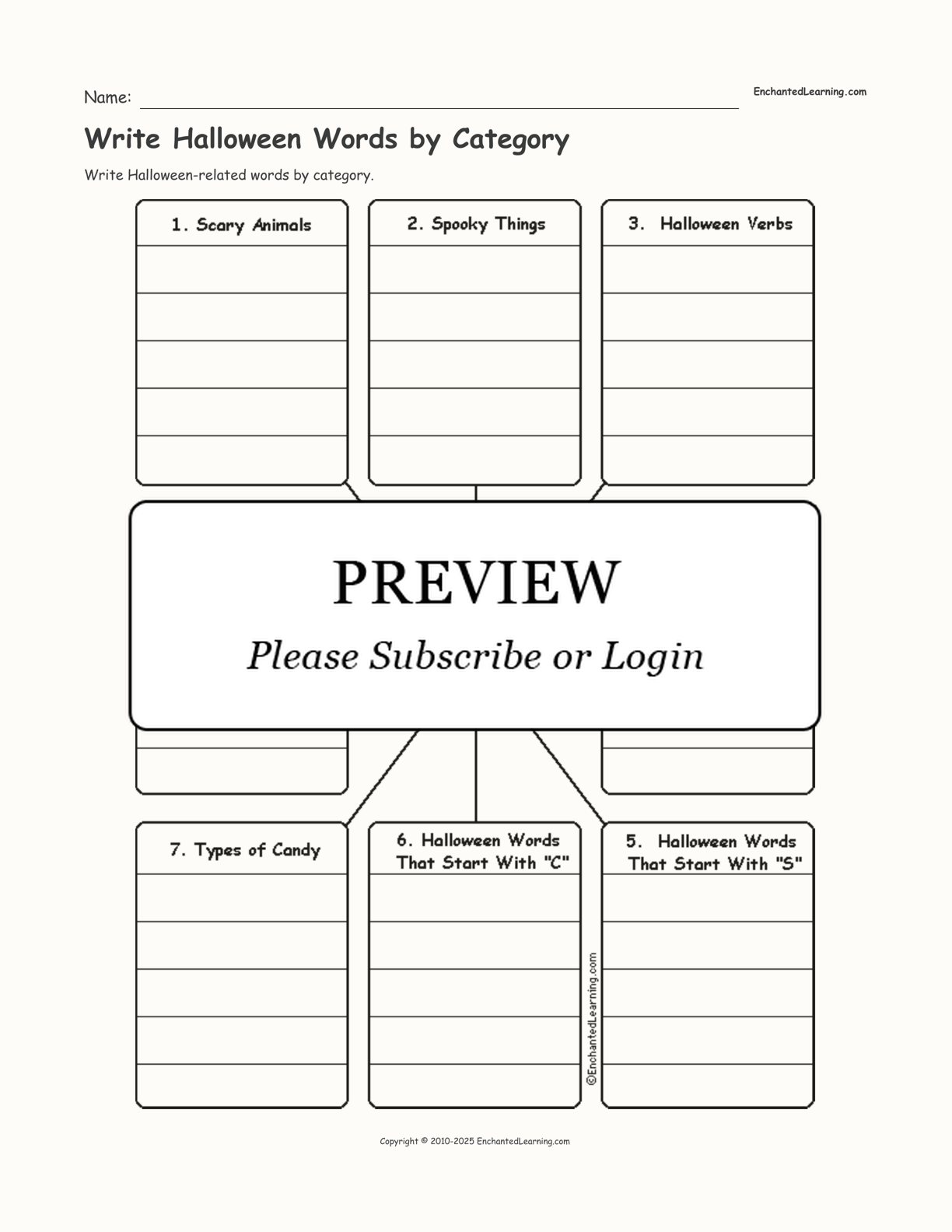 Write Halloween Words by Category interactive worksheet page 1