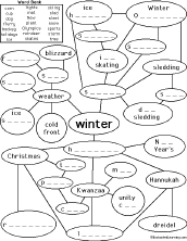 Winter Word-Net Mystery Puzzle: Printable Worksheet - EnchantedLearning.com