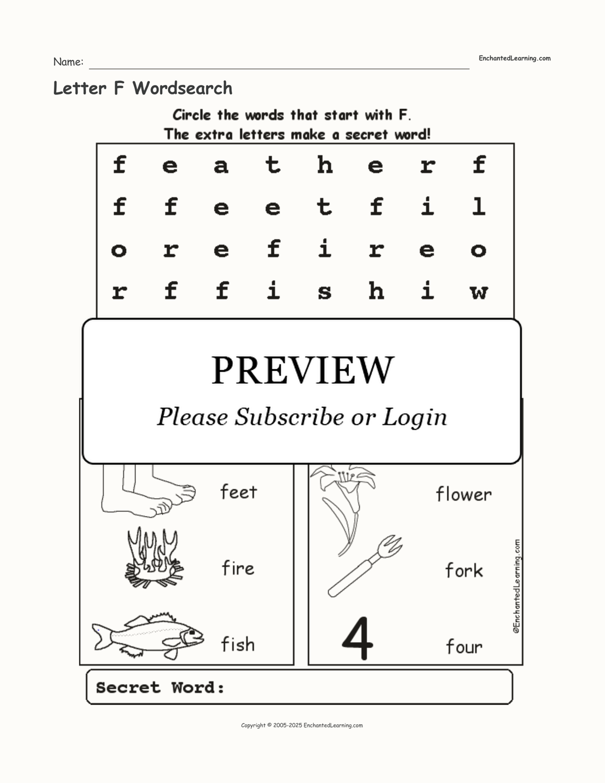 Letter F Wordsearch Enchanted Learning