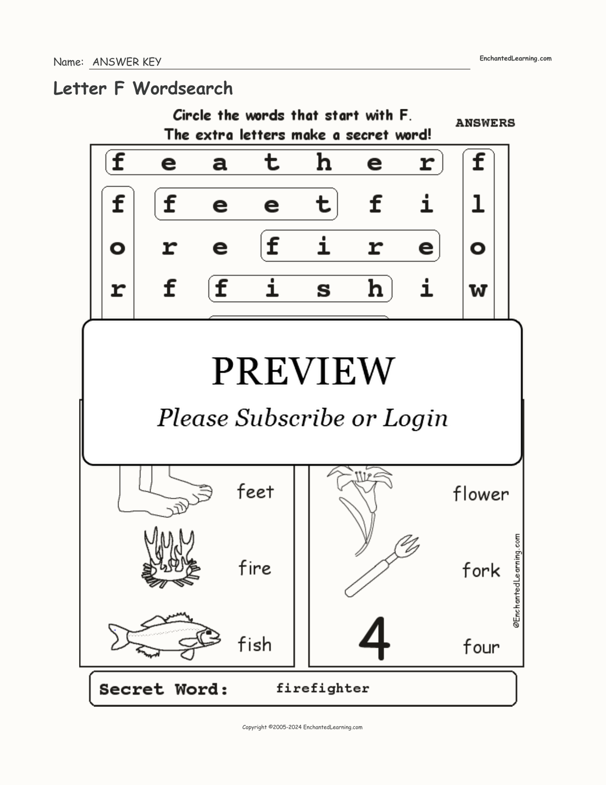 Letter F Wordsearch interactive worksheet page 2