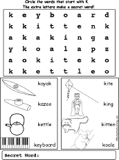 letter k wordsearch enchantedlearningcom