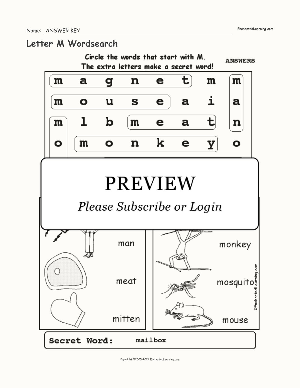 Letter M Wordsearch interactive worksheet page 2