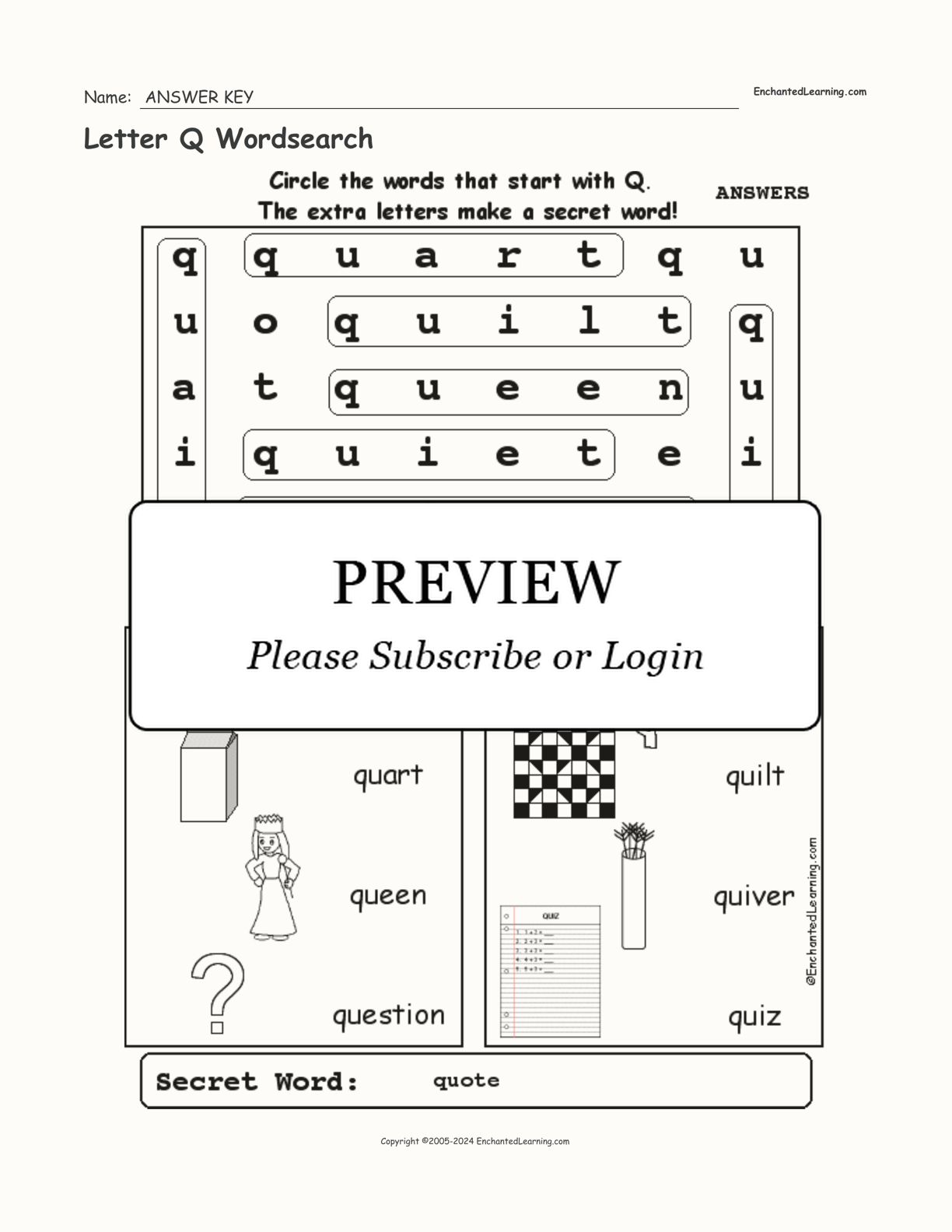 Letter Q Wordsearch interactive worksheet page 2