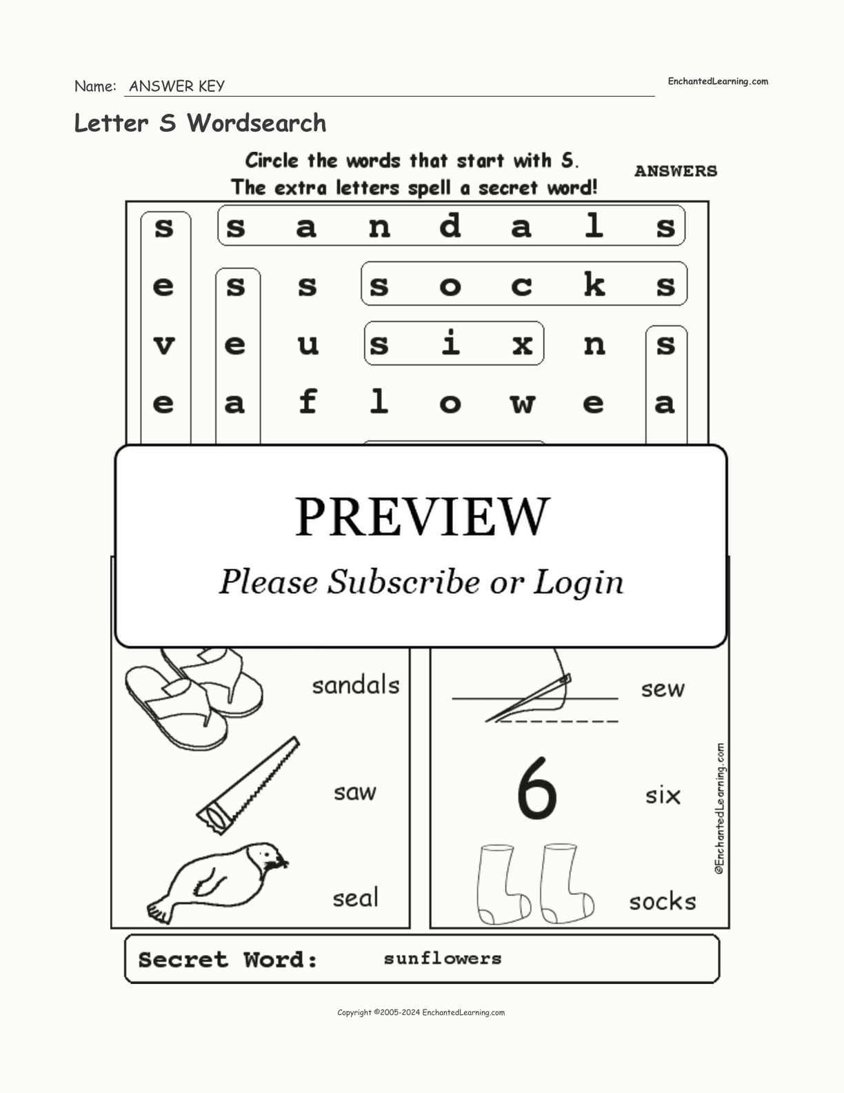 Letter S Wordsearch interactive worksheet page 2