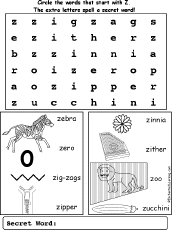 Letter Z Wordsearch: EnchantedLearning.com