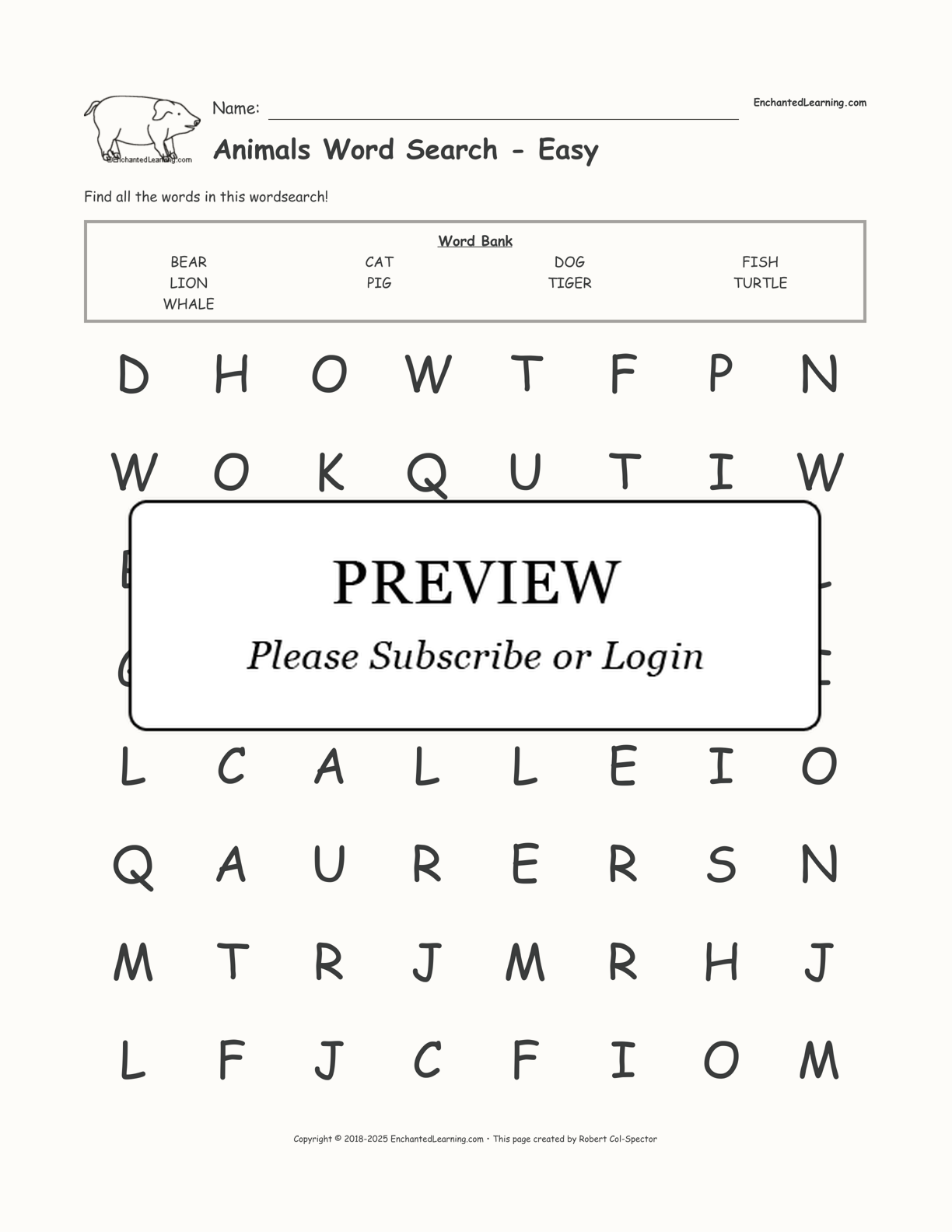 animals word search 1 easy enchanted learning