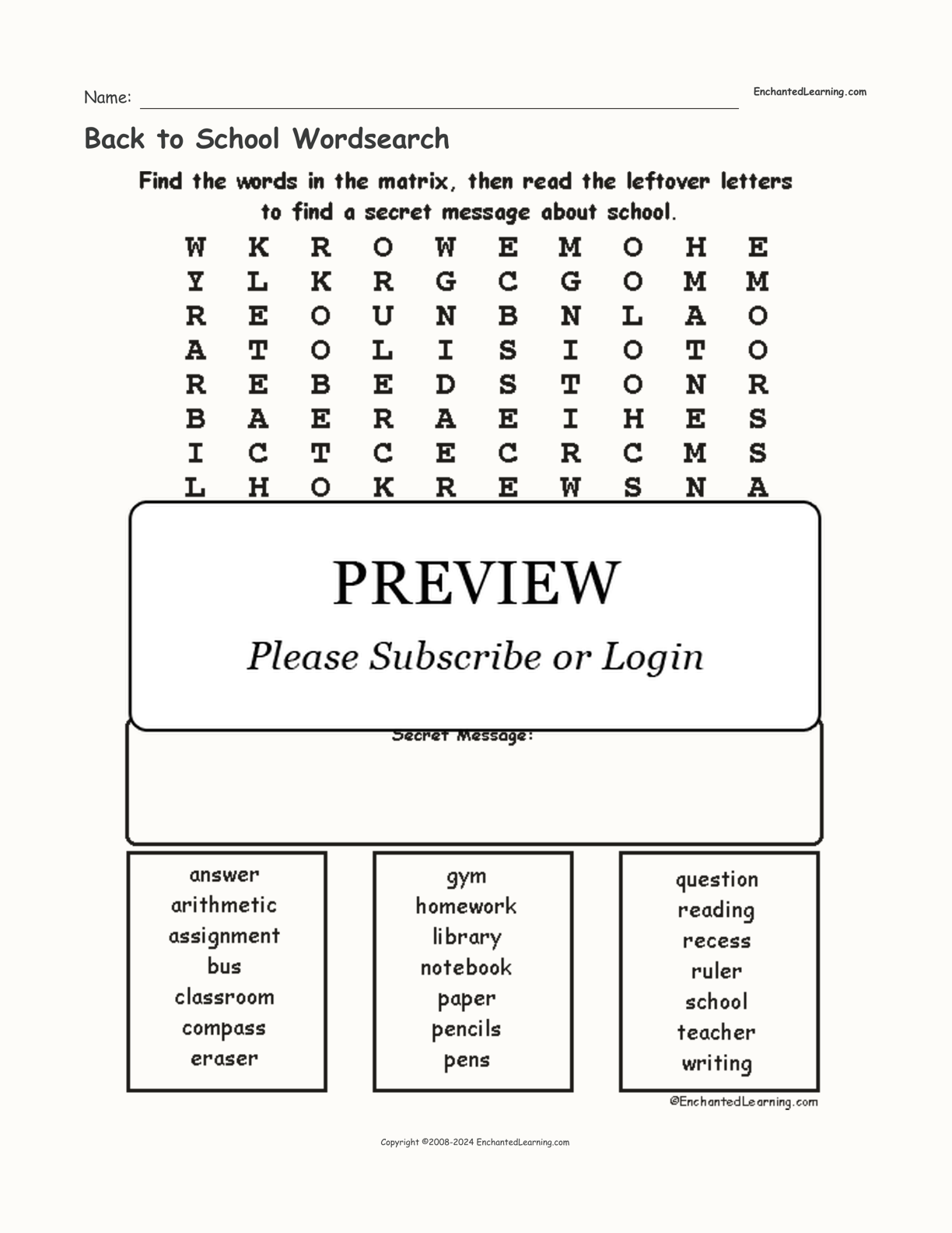 Back to School Wordsearch interactive worksheet page 1