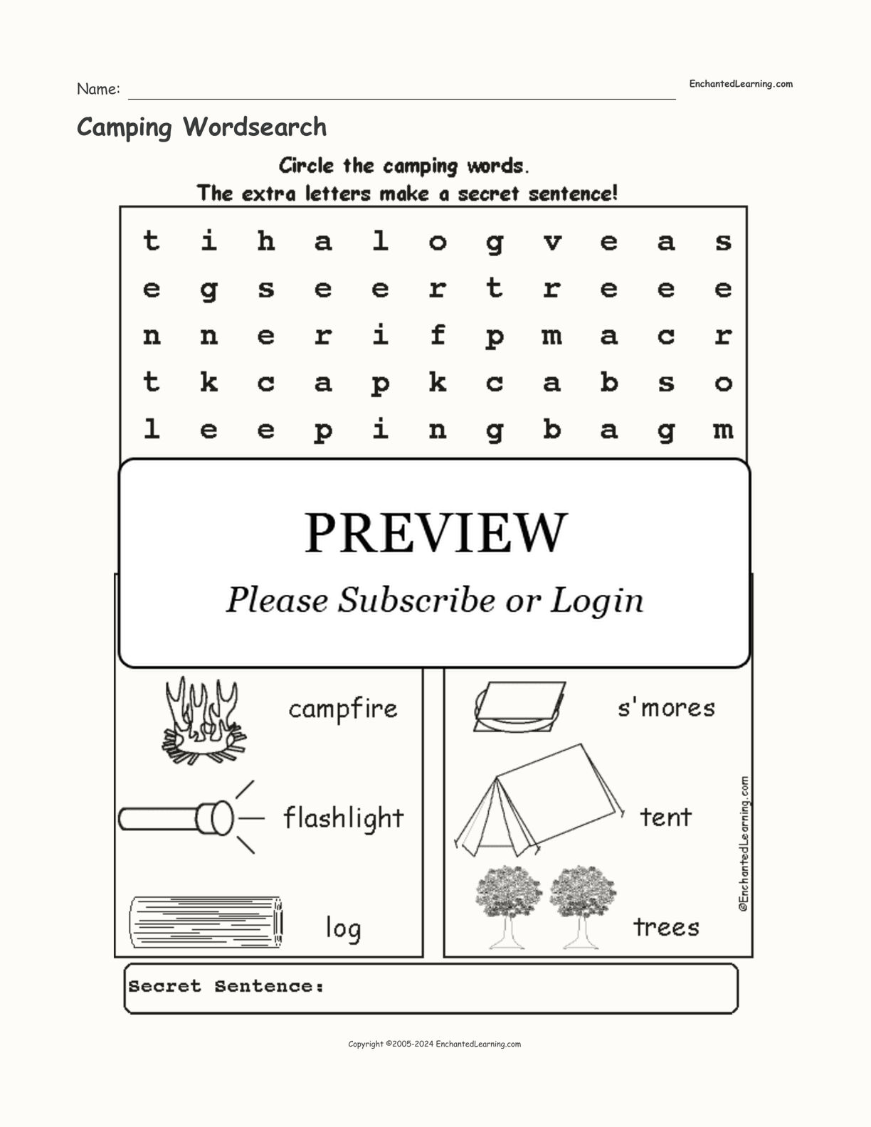 Camping Wordsearch interactive worksheet page 1