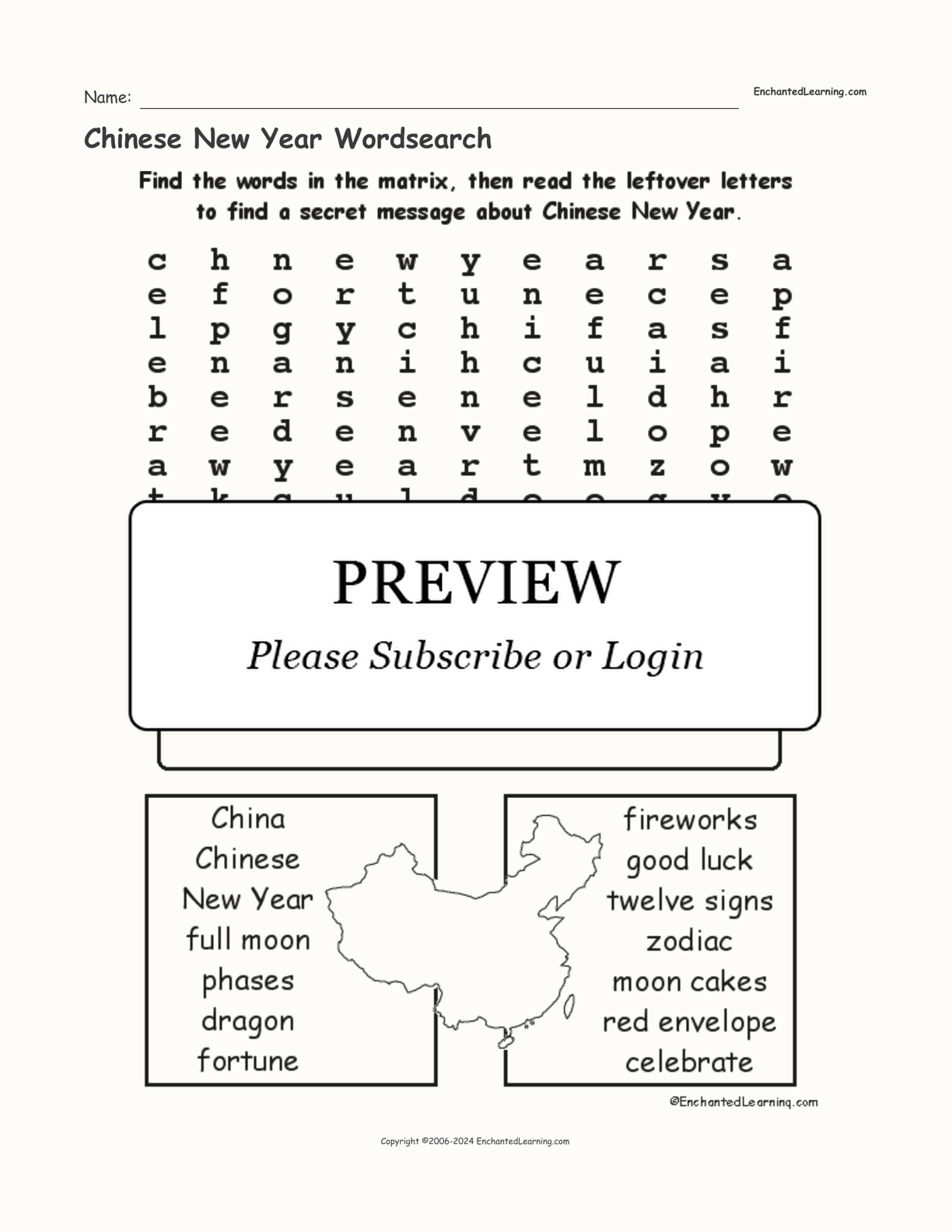 Chinese New Year Wordsearch interactive worksheet page 1