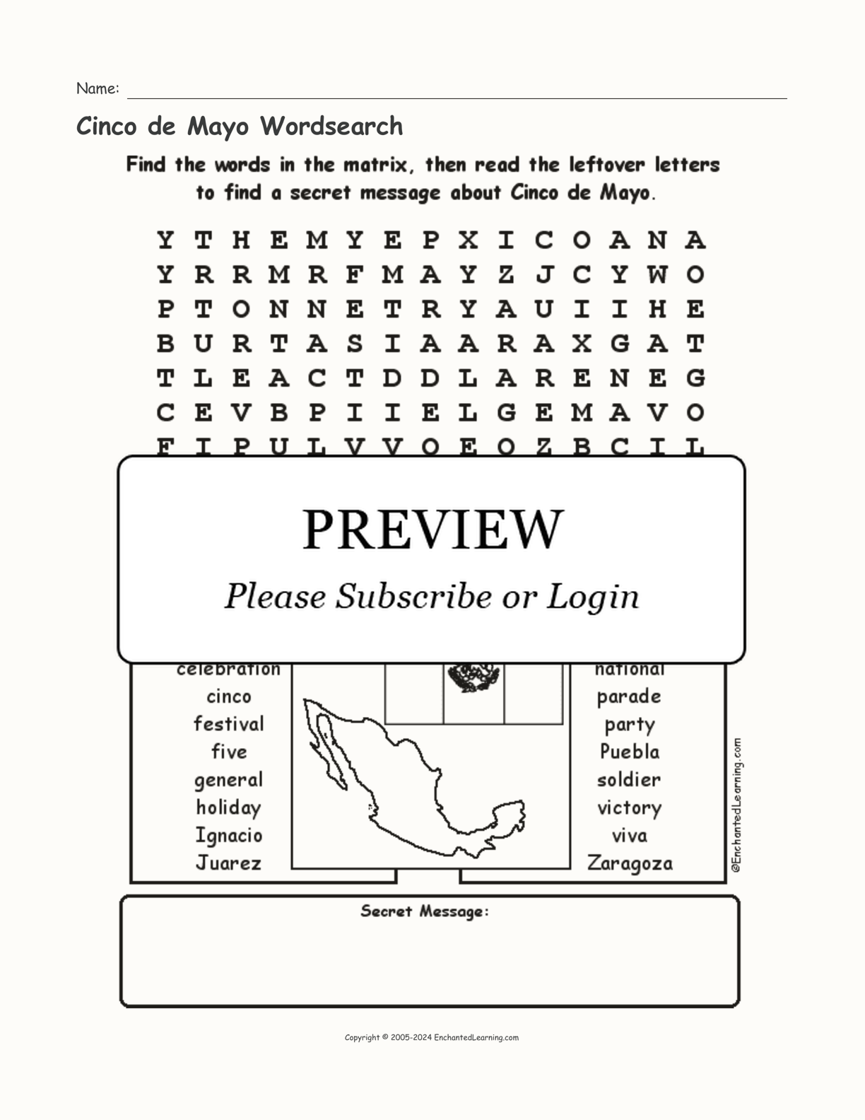 Cinco De Mayo Wordsearch Enchanted Learning