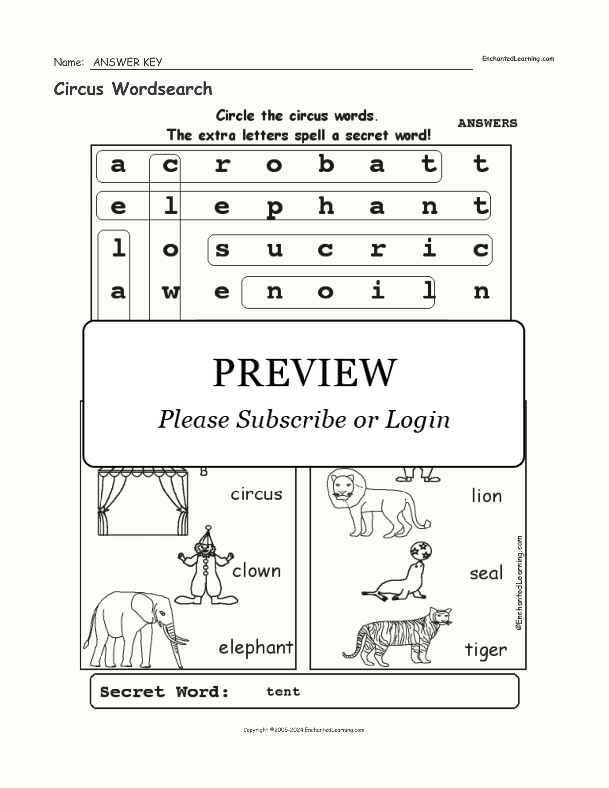 Circus Wordsearch interactive worksheet page 2
