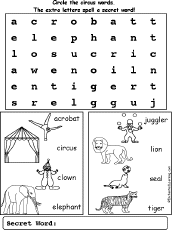 circus wordsearch
