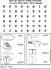 clothes wordsearch