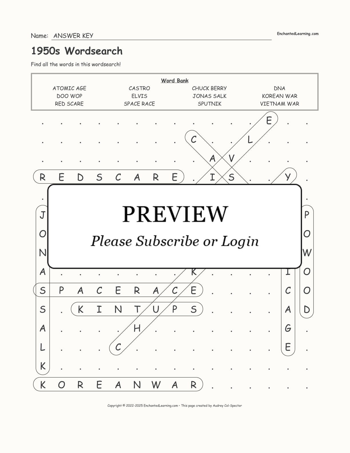 1950s Wordsearch interactive worksheet page 2