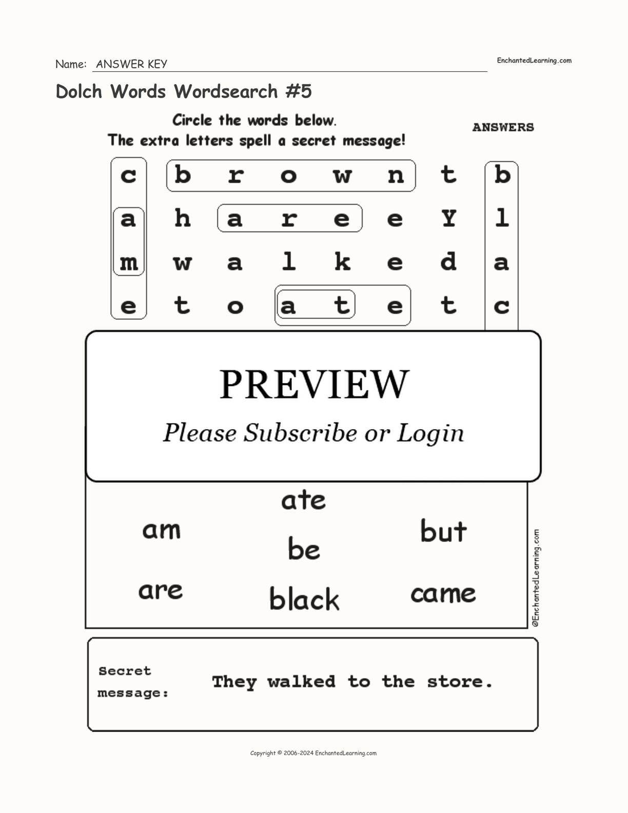 Dolch Words Wordsearch 5 Enchanted Learning