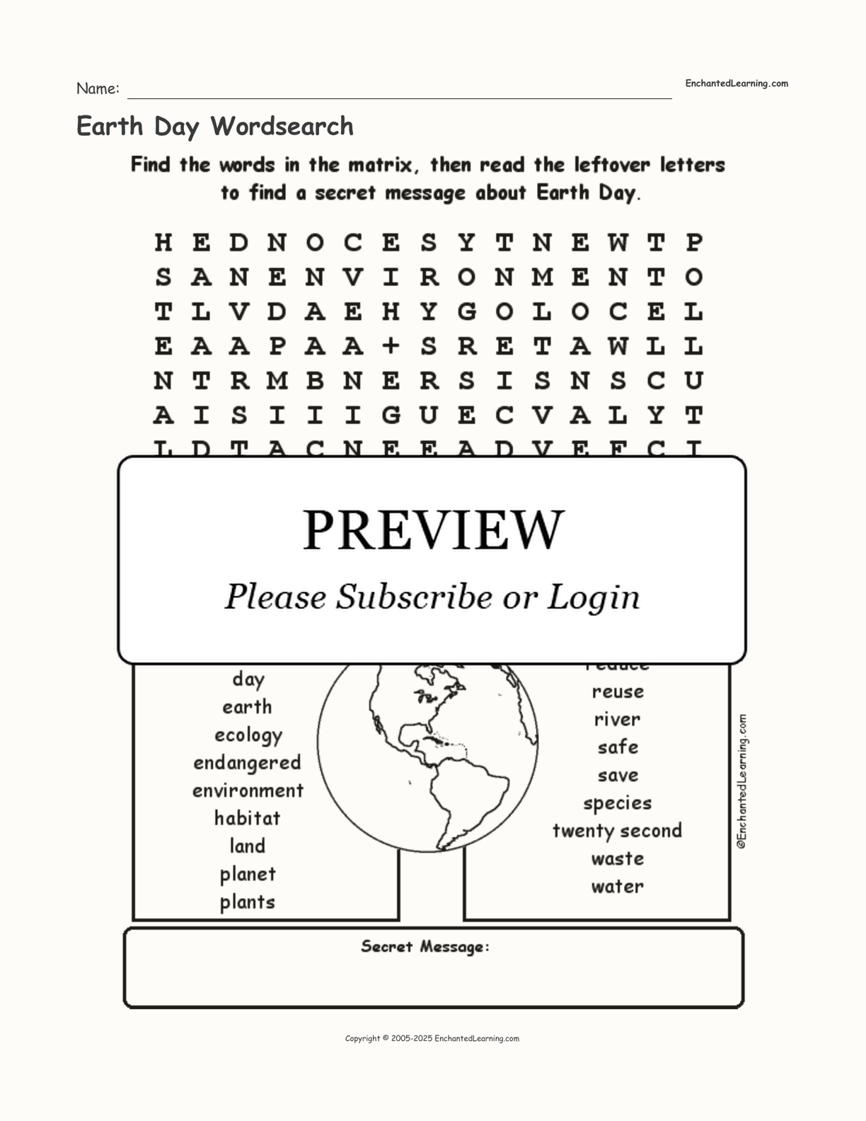 planet earth word search