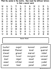 Words That End in EL Wordsearch