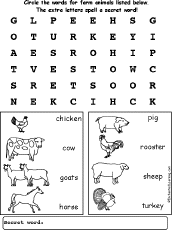 farm animals wordsearch