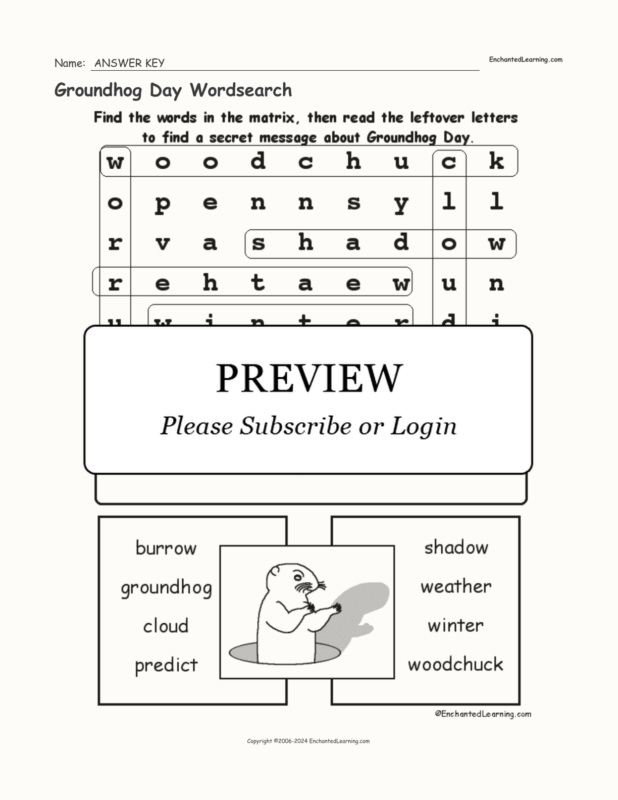 Groundhog Day Wordsearch interactive worksheet page 2