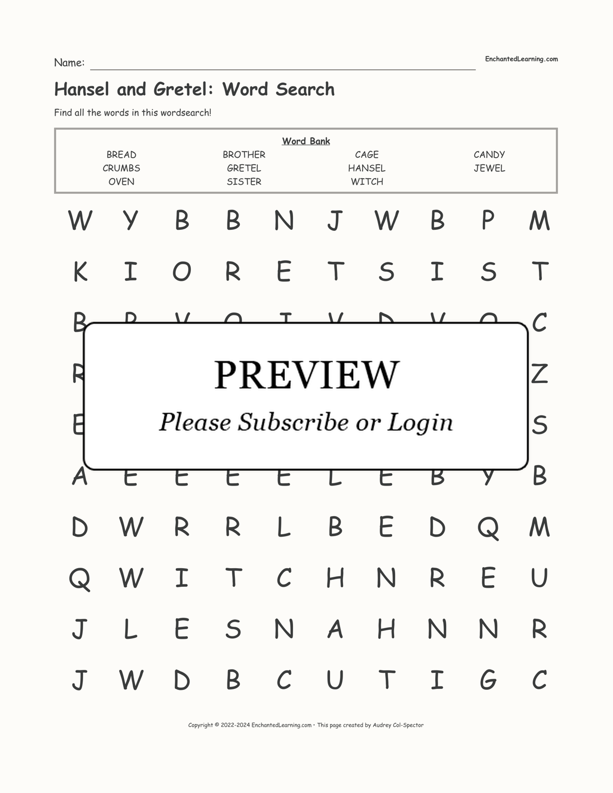 Hansel And Gretel Word Search Enchanted Learning