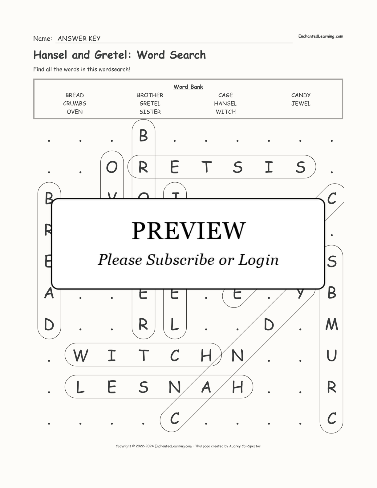 Hansel And Gretel Word Search Enchanted Learning