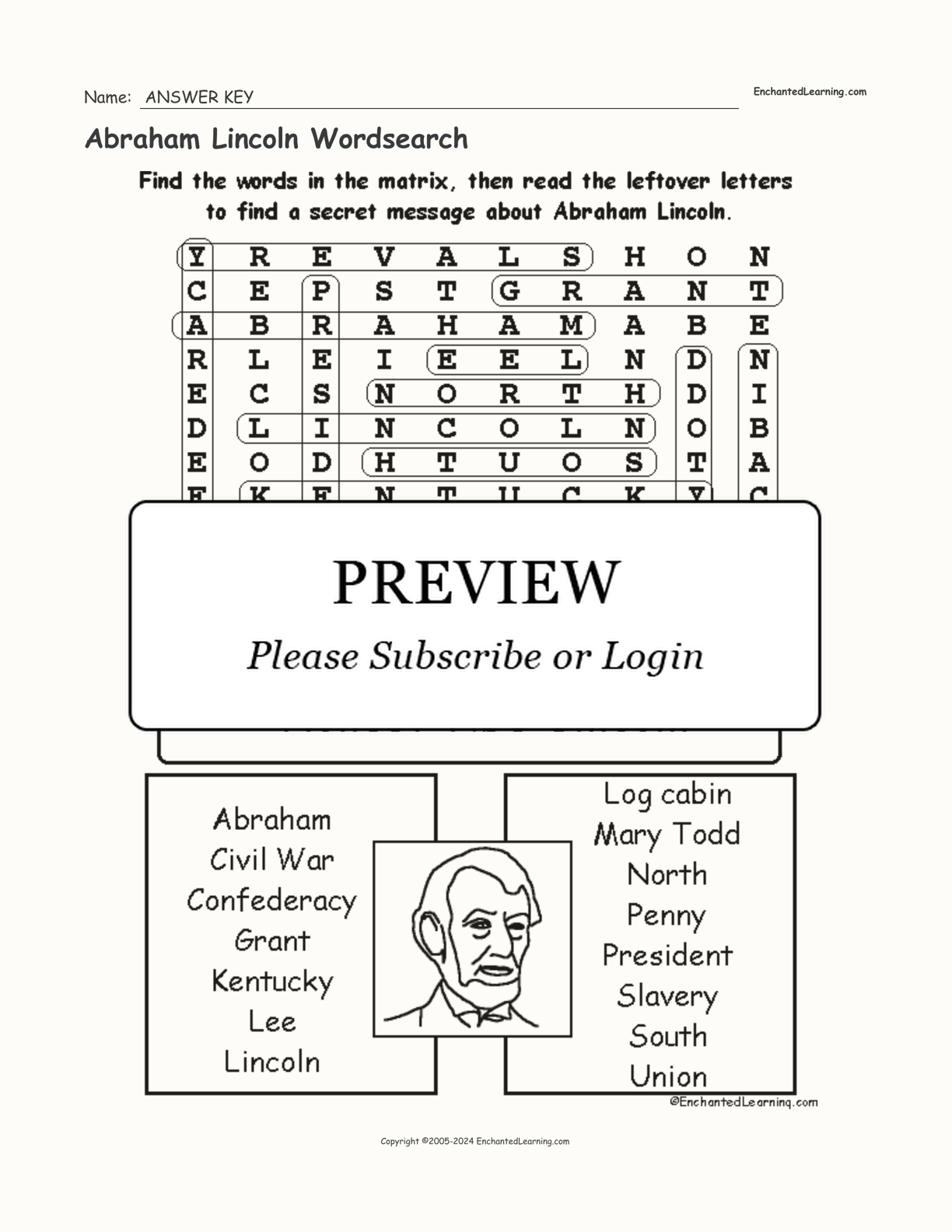 Free Printable Abraham Lincoln Worksheets