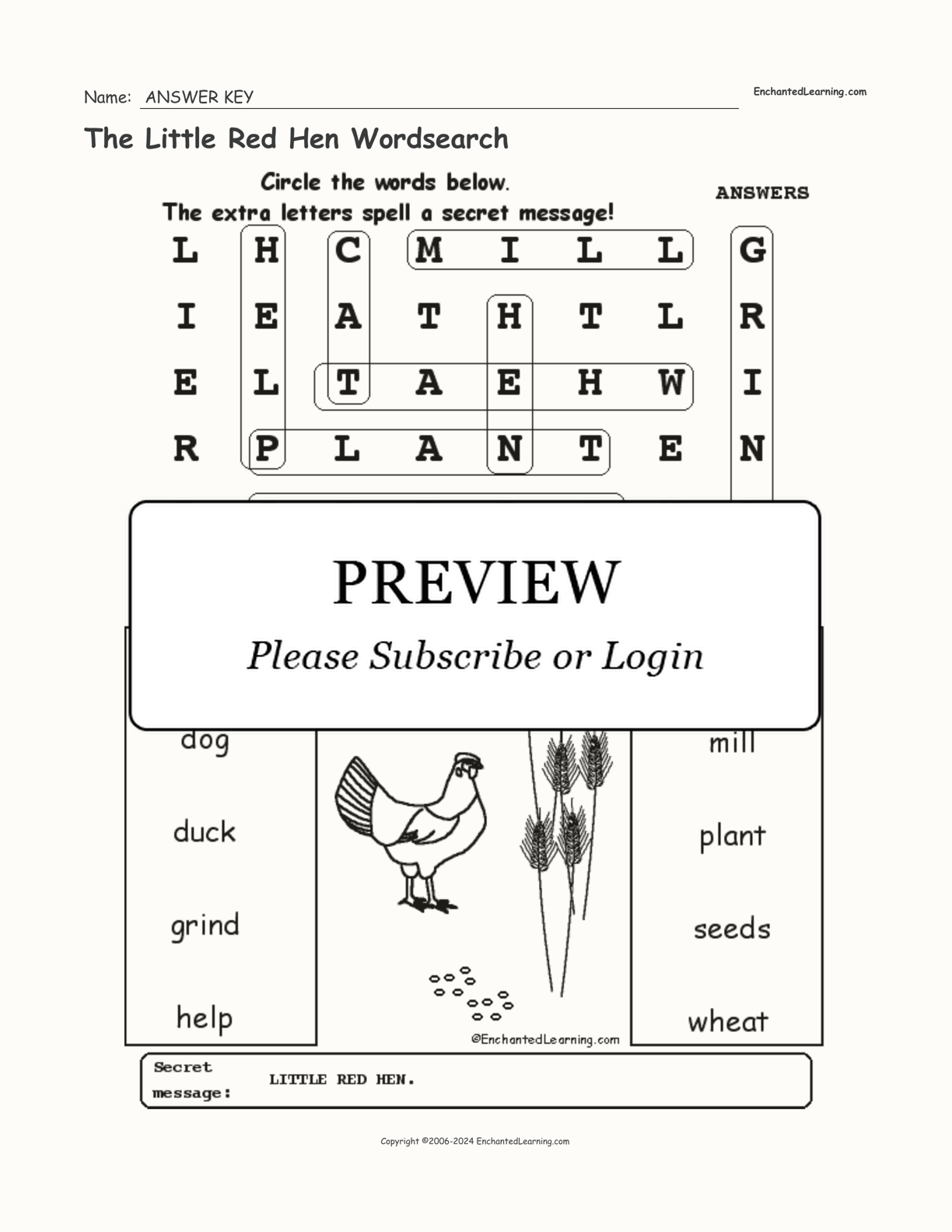 The Little Red Hen Wordsearch interactive worksheet page 2