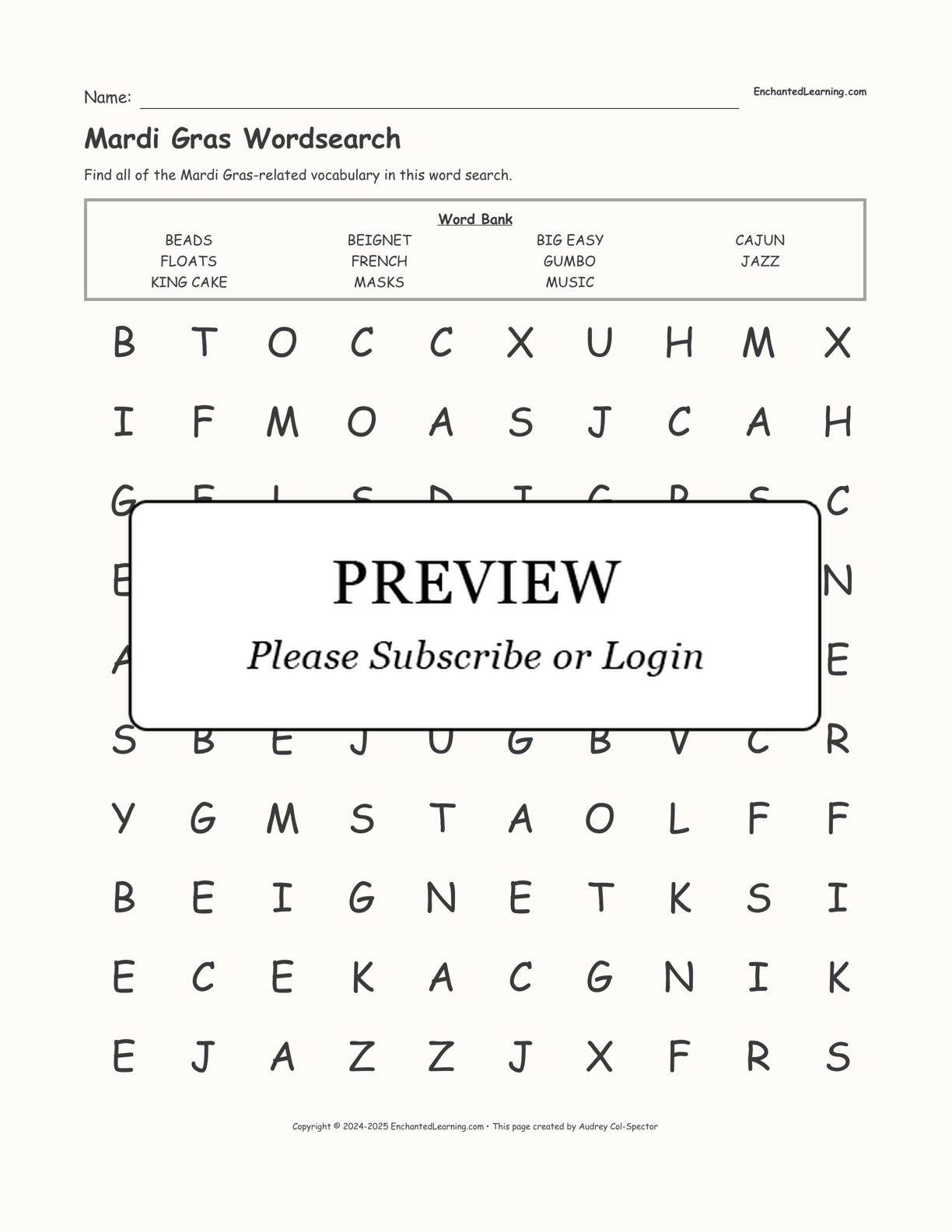 Mardi Gras Wordsearch interactive worksheet page 1