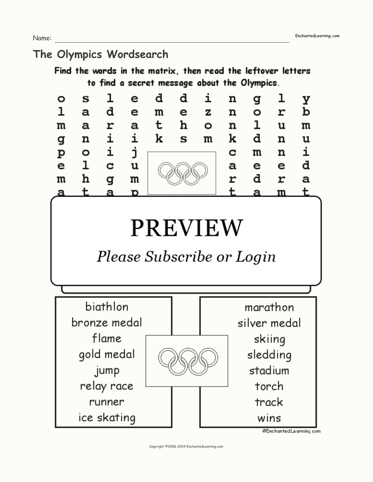 The Olympics Wordsearch interactive worksheet page 1