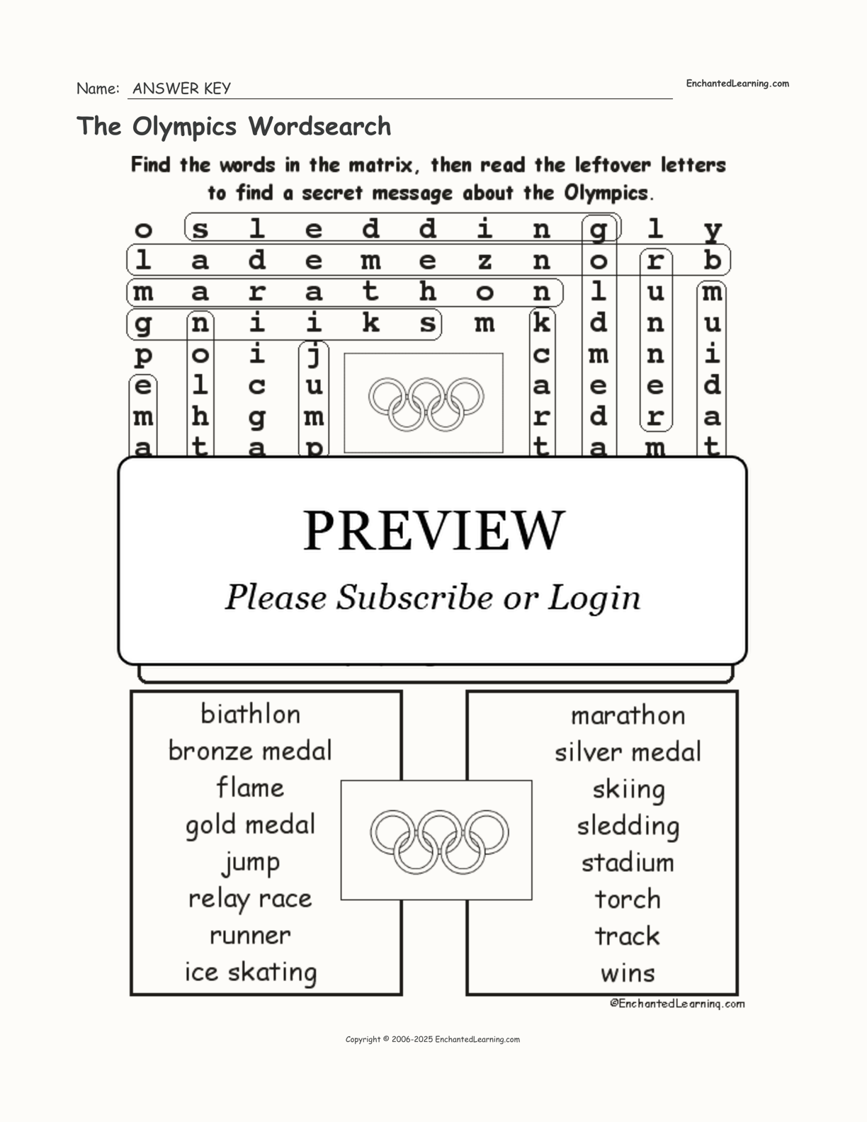 The Olympics Wordsearch Enchanted Learning