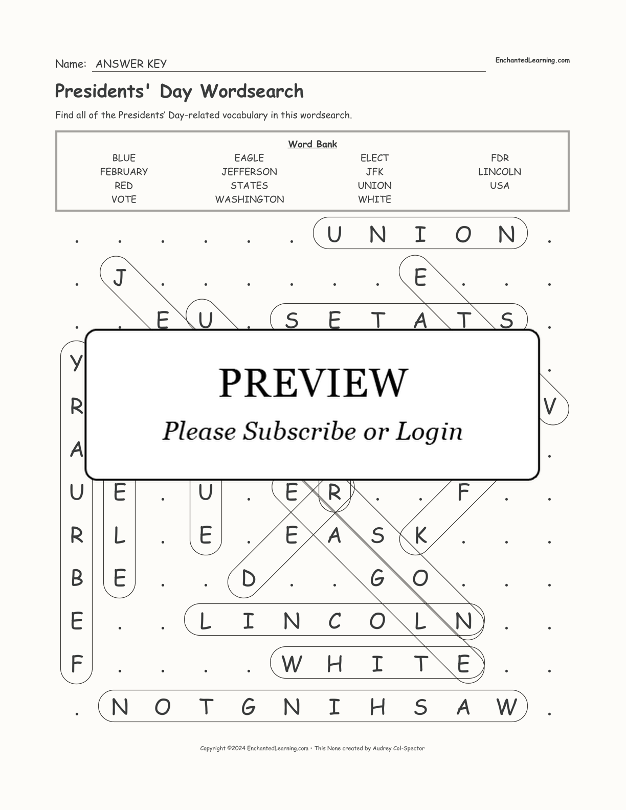 Presidents' Day Wordsearch interactive worksheet page 2