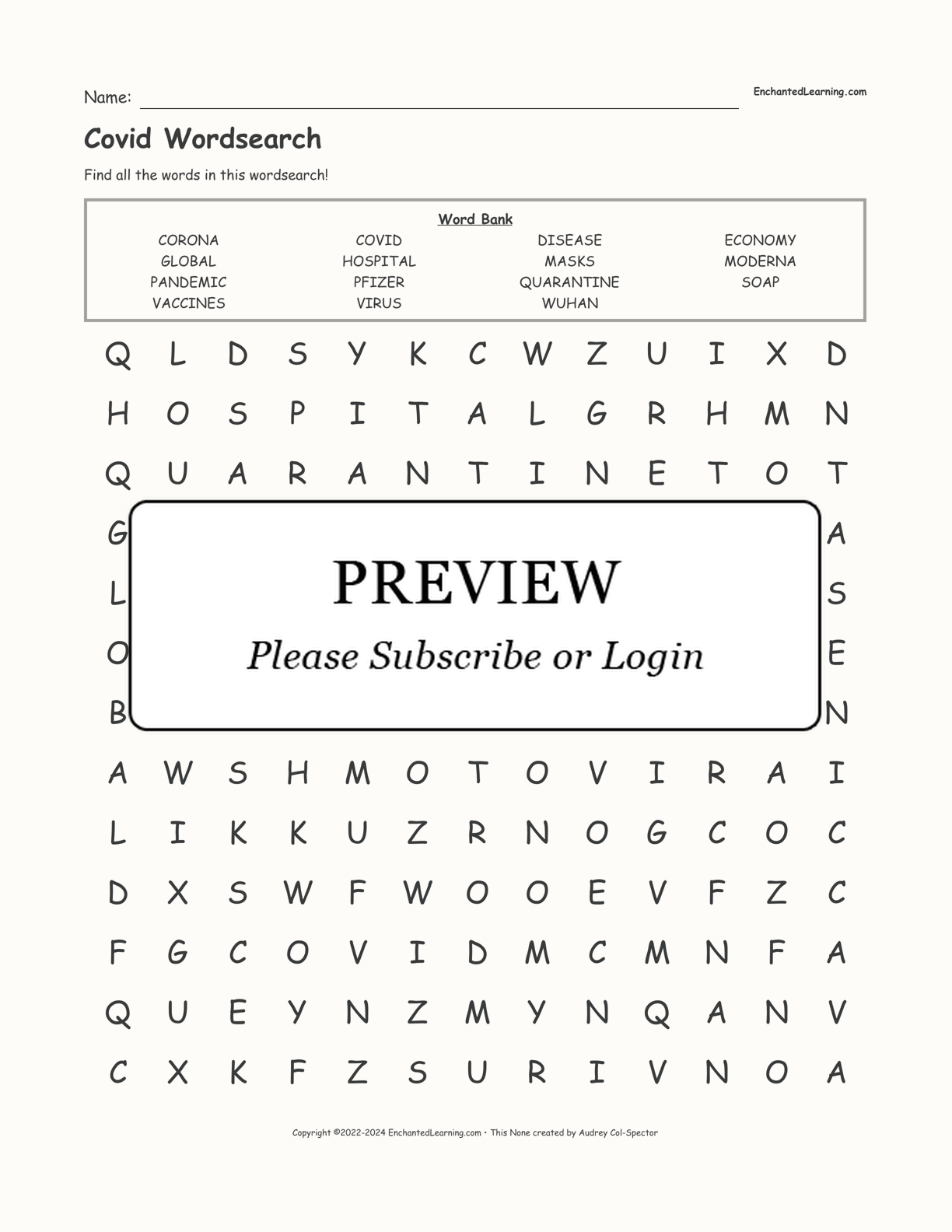 Covid Wordsearch interactive worksheet page 1
