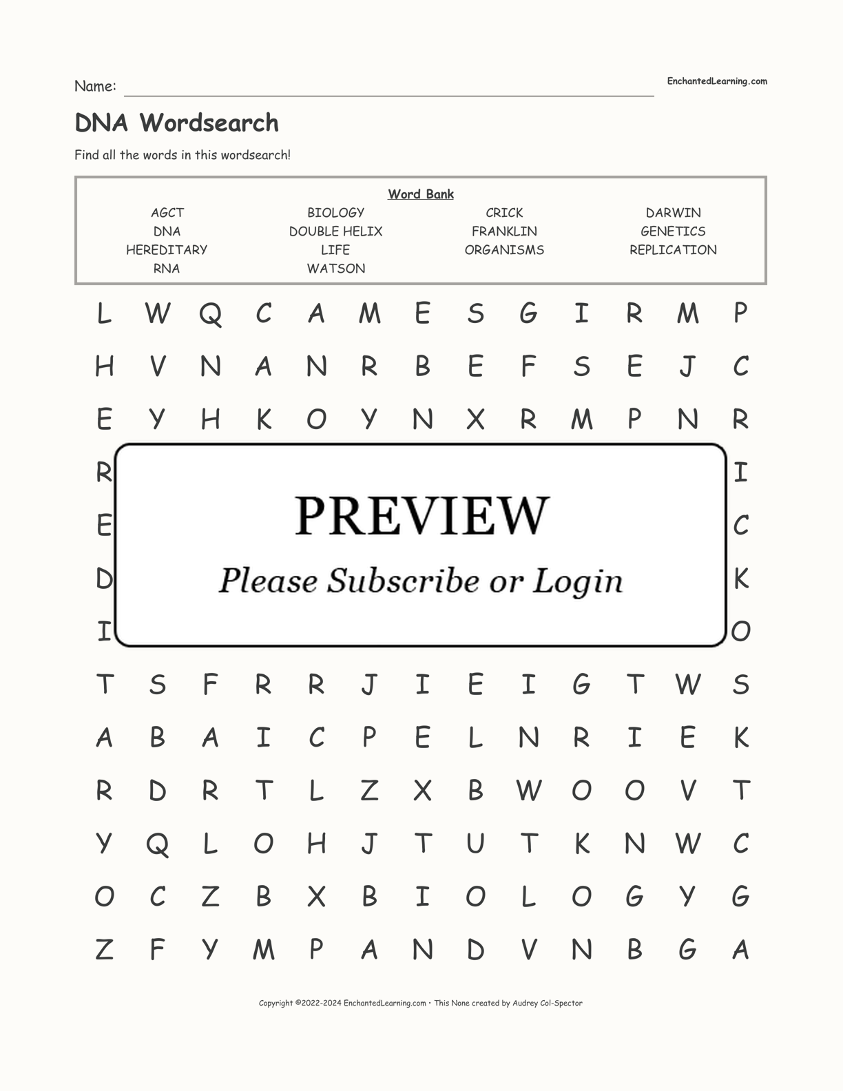 DNA Wordsearch interactive worksheet page 1